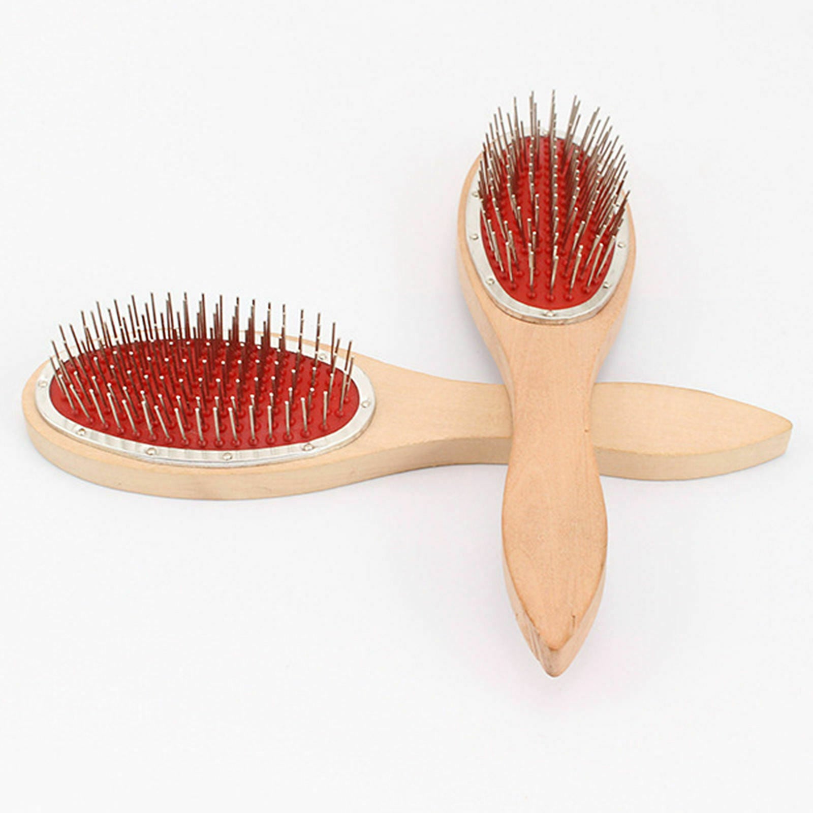 Anti-Static Detangling Steel Tooth Wood Comb Brush Wig Hair Extensions Brush