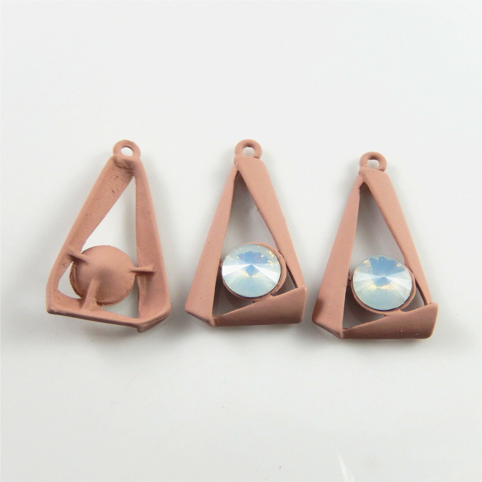 8pcs Matte Pink Alloy Rhinestone Triangle Charm Pendant Earring Findings 26x17mm
