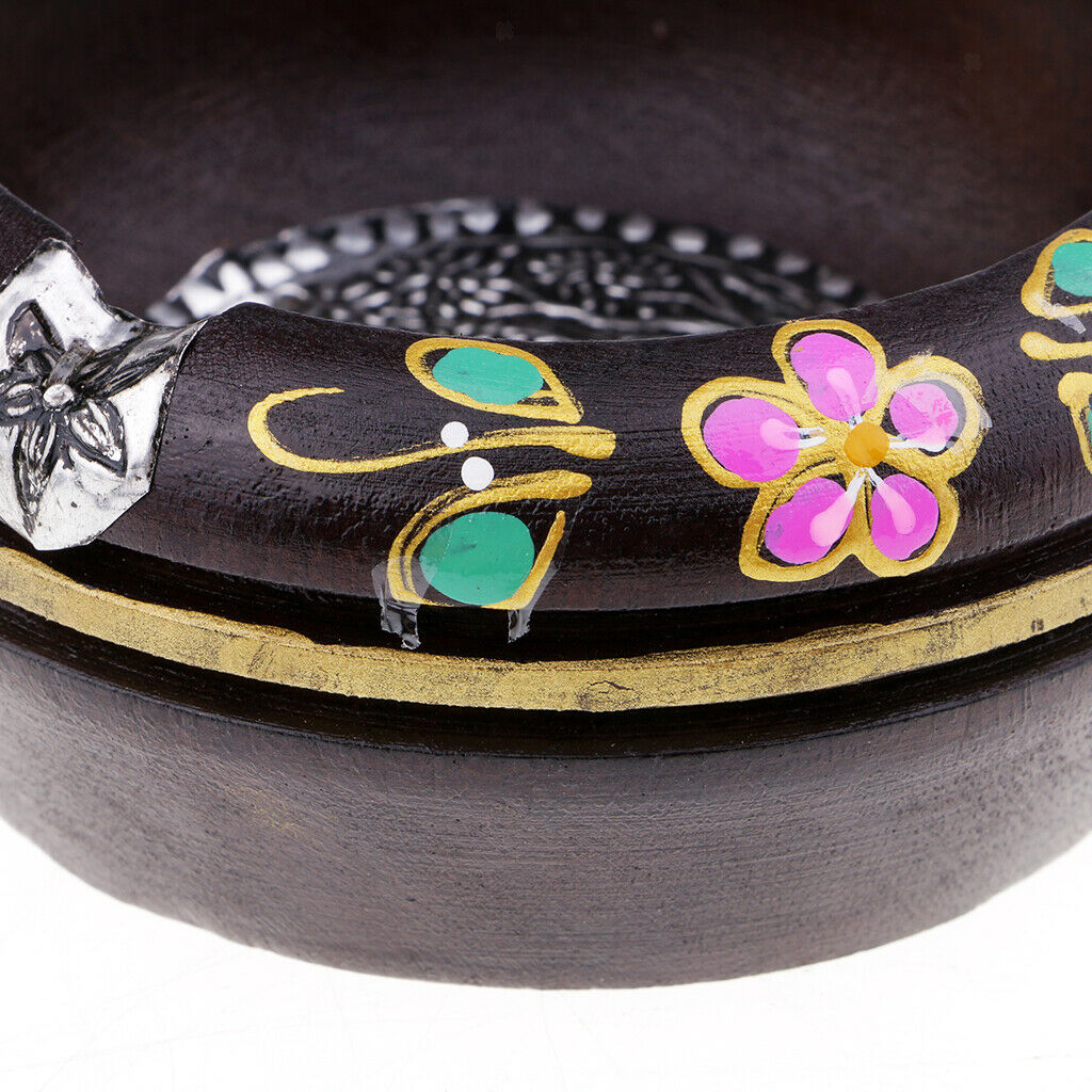 2x Leopard/Painted Print Solid Wooden Ashtrays Round Thailand Style Ashtrays