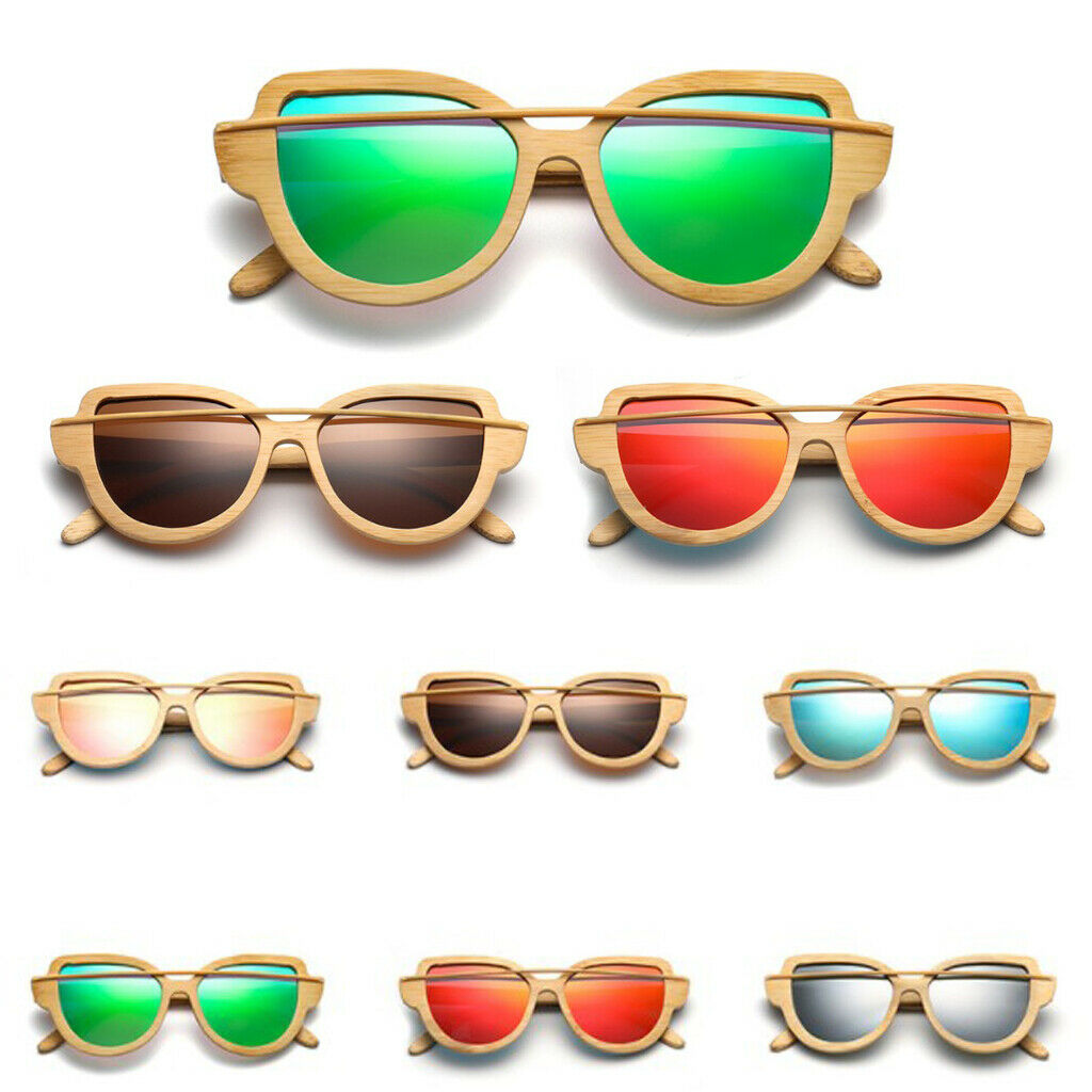 Women Handmade Bamboo UV 400 Polarized Sunglasses Wood Glasses + Box Brown