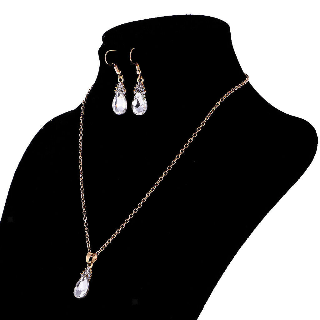 Luxury Crystal Necklace Earrings Wedding Bridal Fancy Jewelry Set White