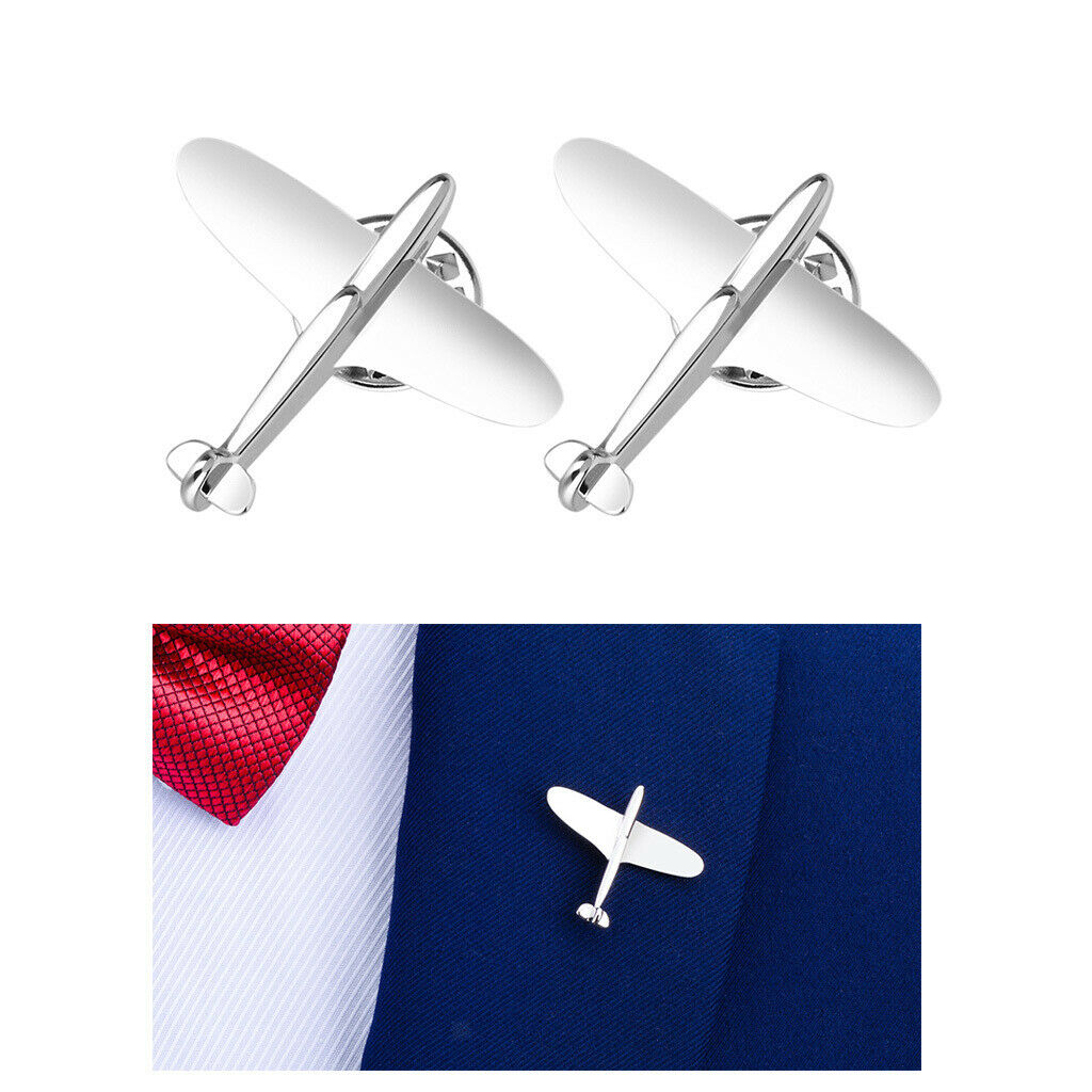 2 Pieces Fashion Airplane Design Lapel Pin Collar Pin Banquet Decor for Men