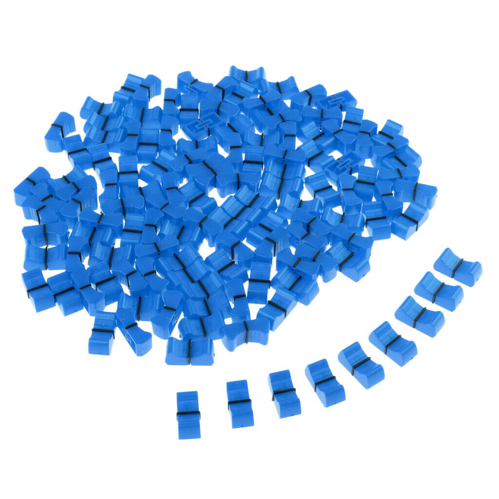 100 Pieces Touch Sensitive Slider Ribbed Mixer Fader Knob Caps 8mm Blue