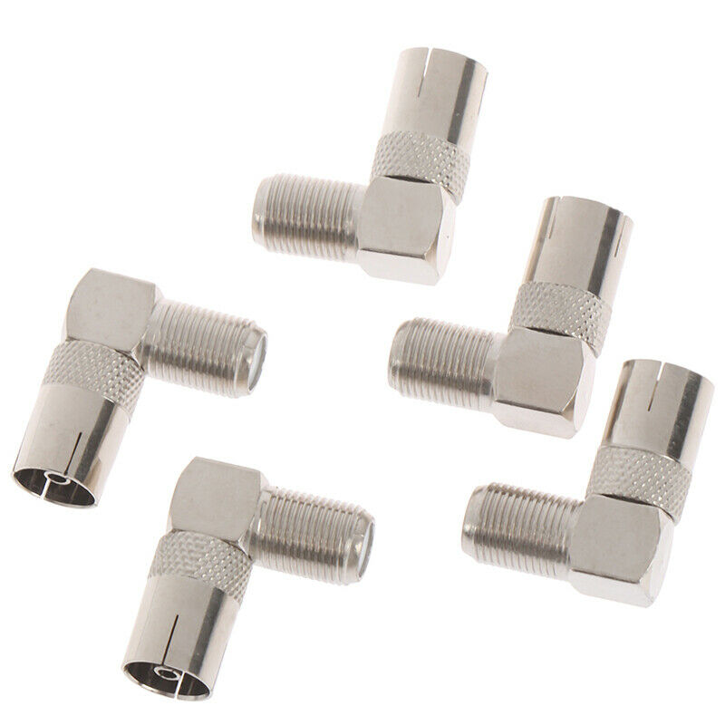 5Pcs RF Coaxial 90 Right Angled TV Aerial Connector F Female to TV Female Plu DD