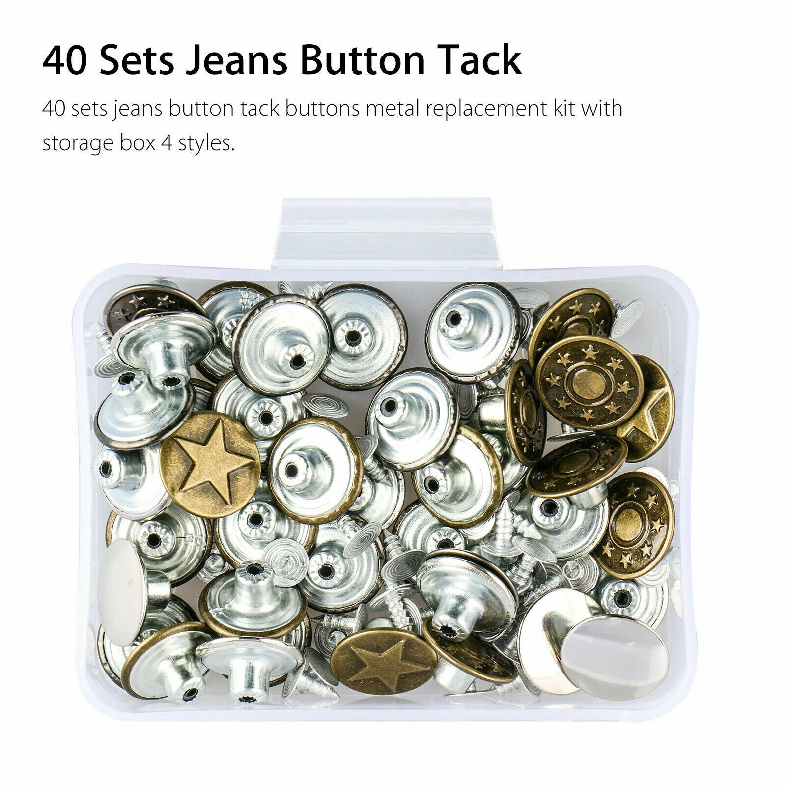 40 Sets Metal Jeans Button Tack Buttons Replacement Kit Repair For Sewing Pants