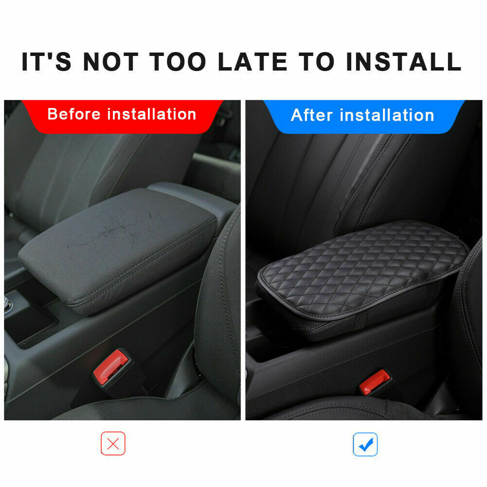 1pc Car Leather Armrest Pad Cover Center Console Box Cushion Mat Protector Black