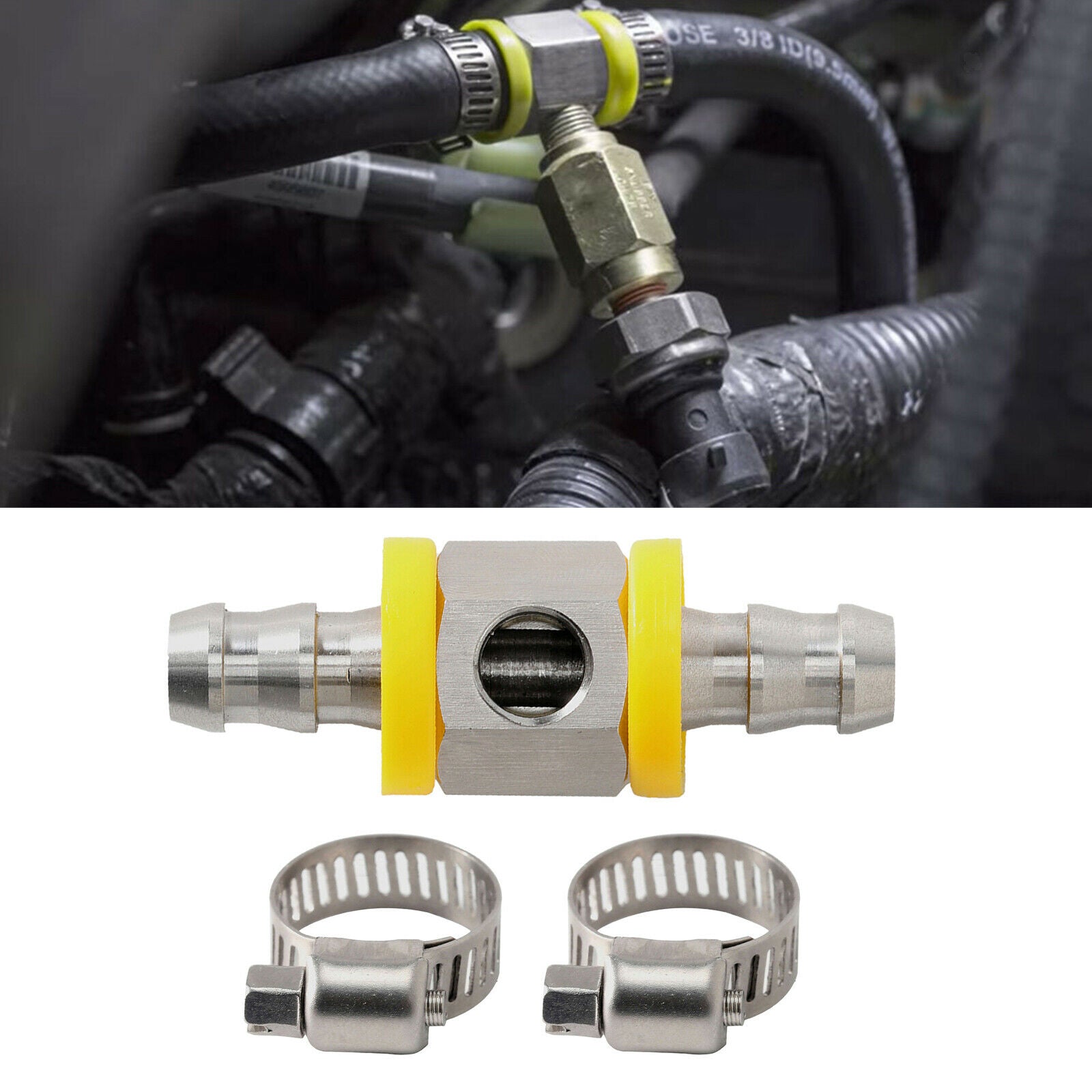 3/8" Car Fuel Line Fuel Pressure Barbed Push Lock Gauge T-Fitting Adapter