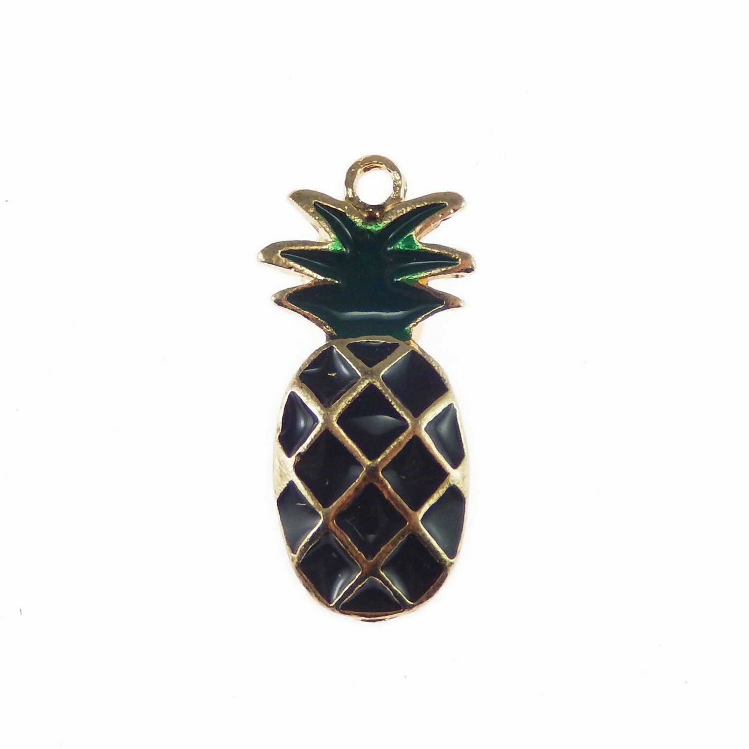 10 PCS Black Alloy Pineapple Enamel Charm Bracelet Fruit Pendant Jewelry 25x11MM
