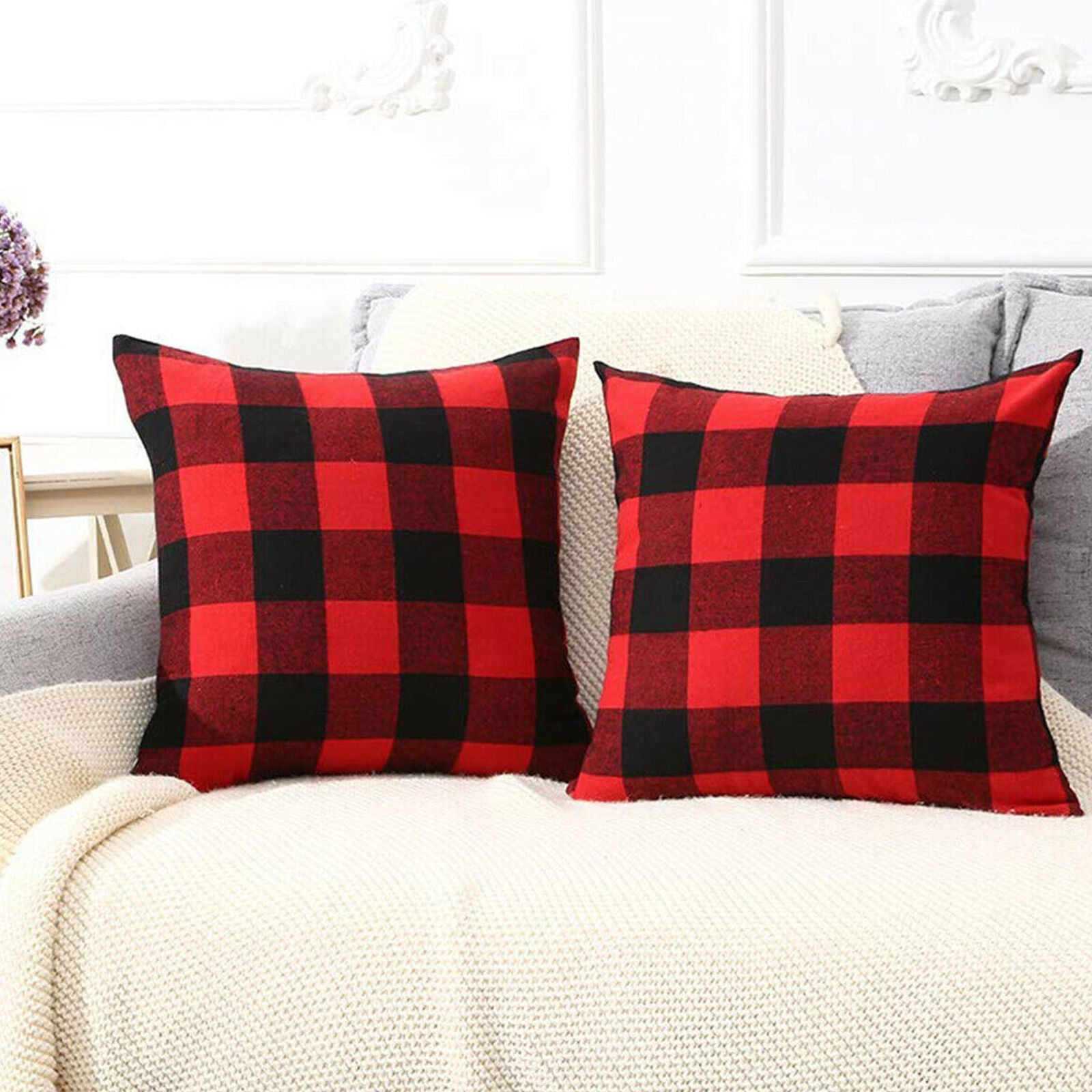2X Throw Pillow Cover Red Black Buffalo Check Plaid Home Decor Cushion Sofa Case