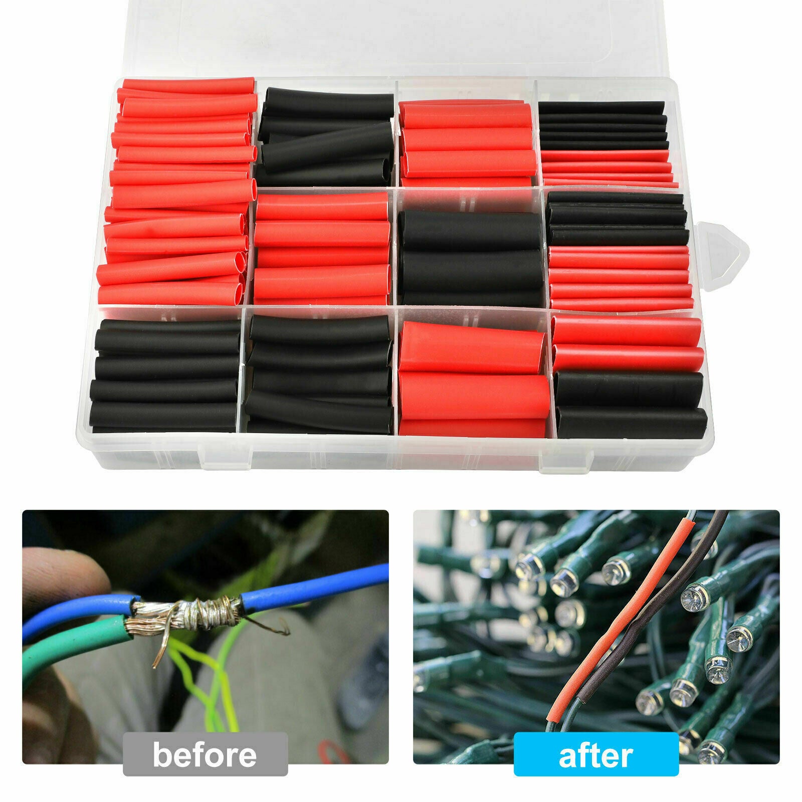 45PCS 3:1 Dual Wall Heat Shrink Tubing Marine Adhesive Glue Lined Black&Red