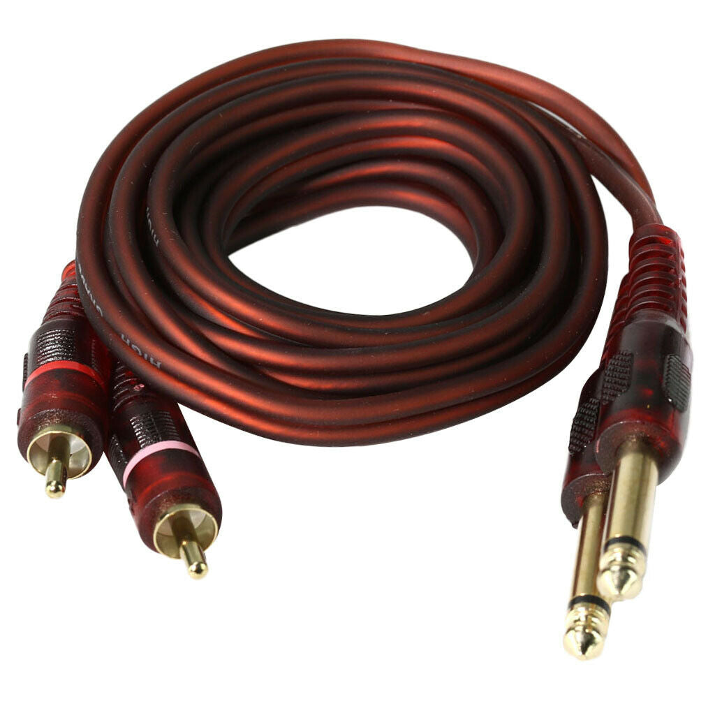 5ft Dual 6.35mm 1/4 inch   Plugs to Dual RCA Male Audio Cable Cord NEW