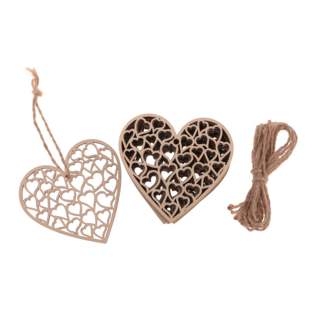 10Pcs Retro Wood Hanging Hearts Hollow Hearts Chic Shabby Wedding Home Decor