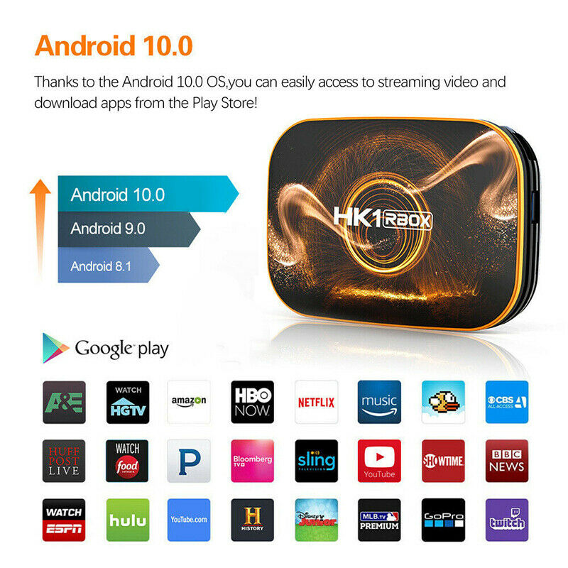HK1 RBOX Android 10.0 Quad Core 4GB+64GB 4K TV BOX 2.4G/5G WIFI Media Streamer