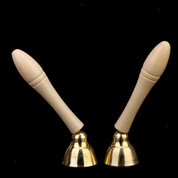 2pcs Mini Golden Bell Musical Toys with Wooden Handle for Kids