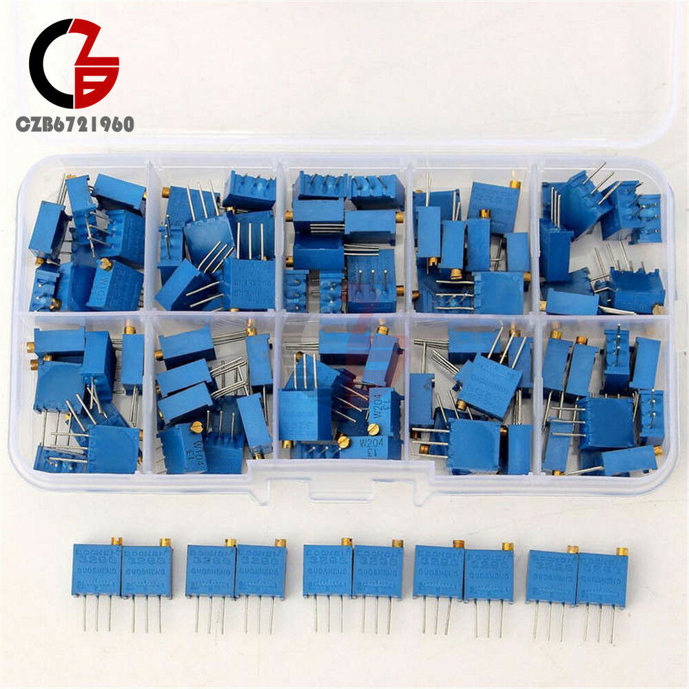 10 Value 3296 Multiturn Variable Resistor Trimmer Potentiometer Kit 50PCS +Case