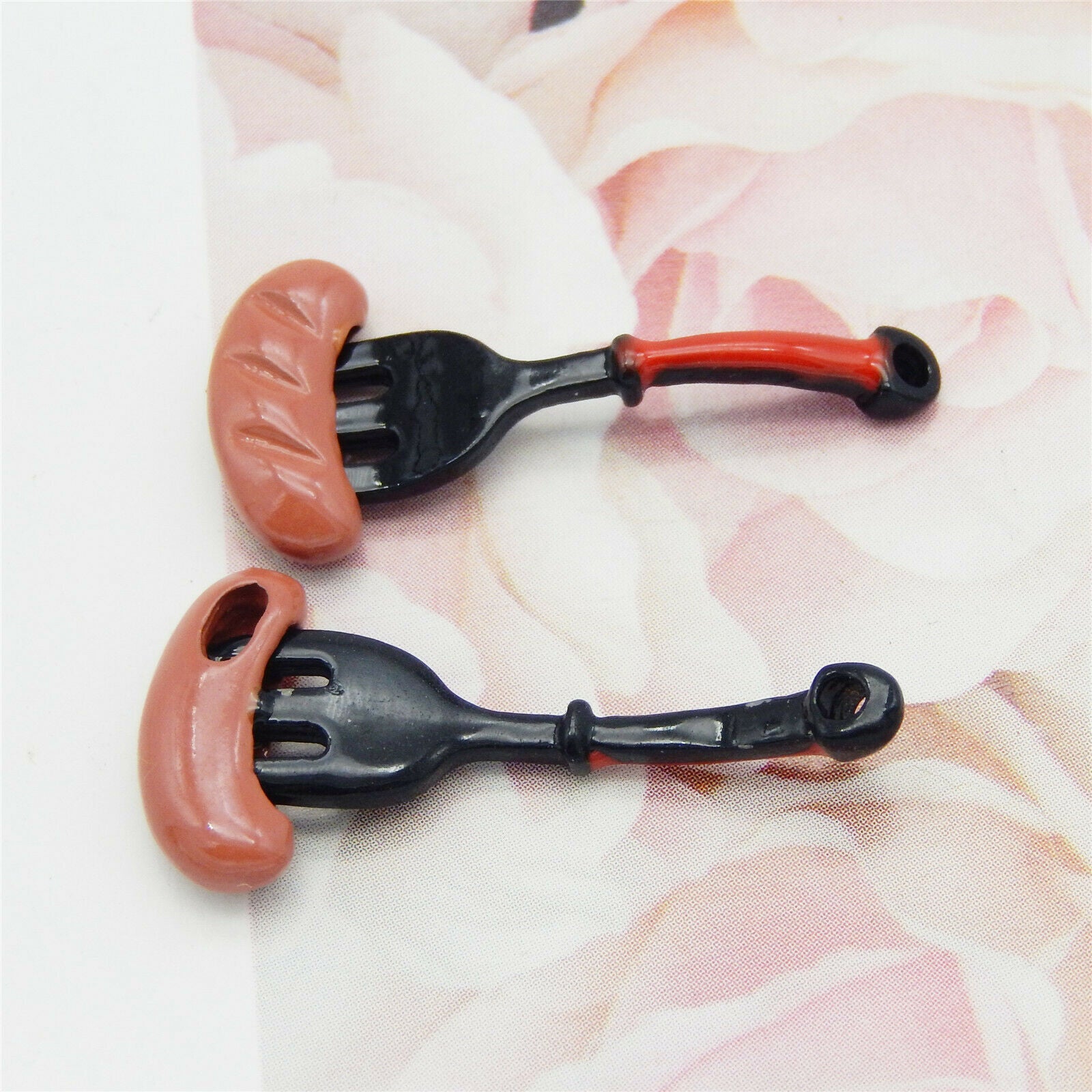 12 pcs Enamel Charm Sausage and Fork Alloy For Crafts Pendant Making 27*12mm