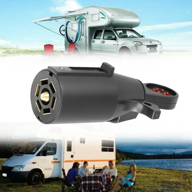 7 Pin Blade Trailer Light Wiring Circuit Tester Round Adapter Plug For RV Boats