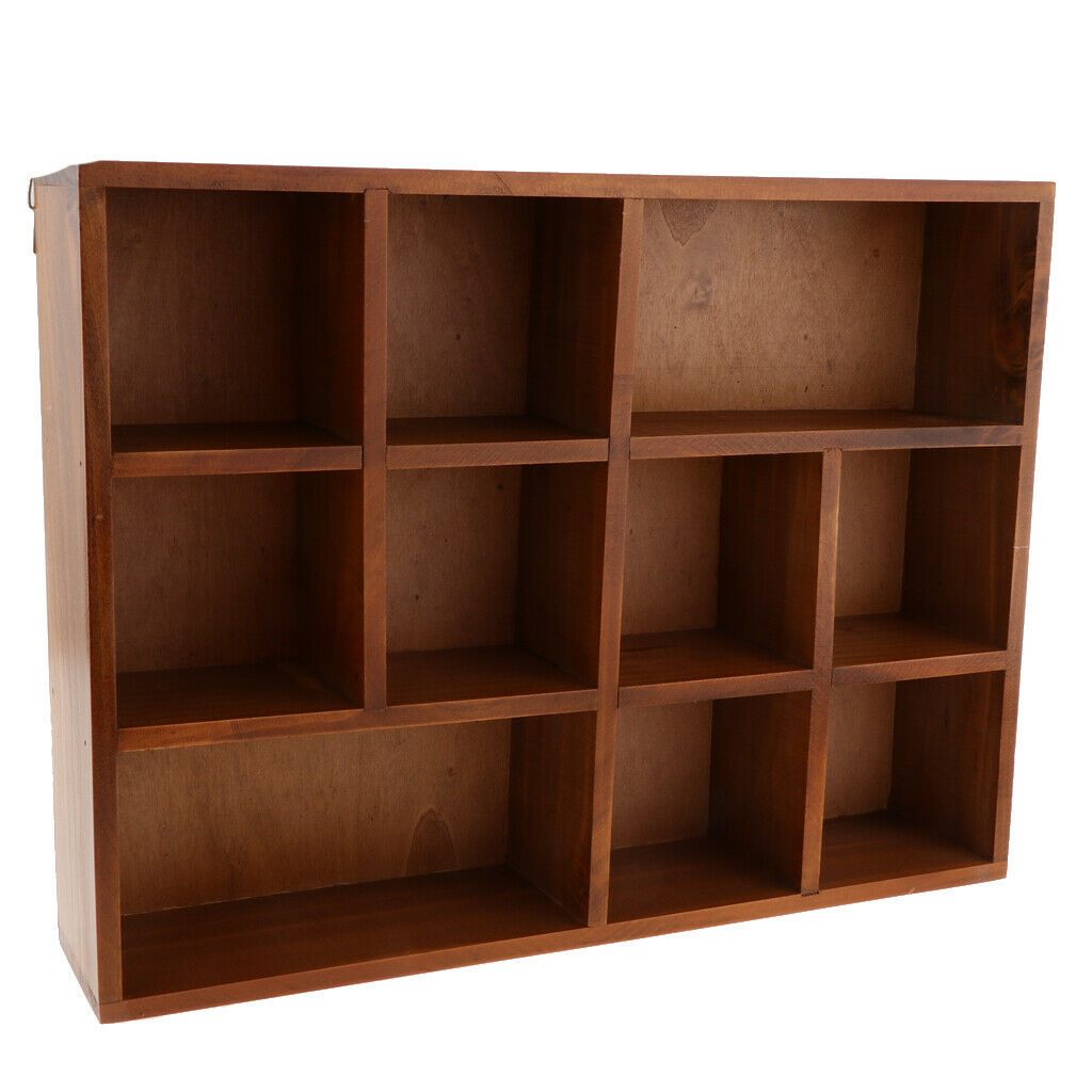 10-Grid Wooden Wall Shelf Photo Ornaments Display Shelves Storage Unit