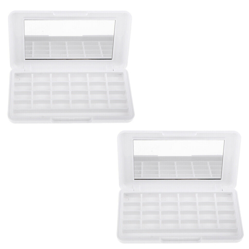 24 Grid Empty Makeup Palette Eyeshadow/Lip Gloss DIY Case w/ Mirror White 2x