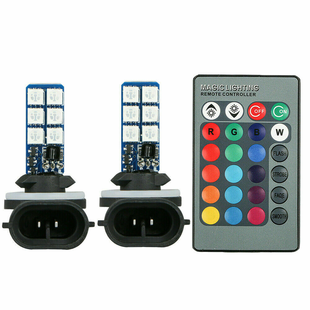 2Ã— Multi-Color 881 5050 RGB LED 12SMD Car Headlight Fog Light Lamp Bulb + Remote