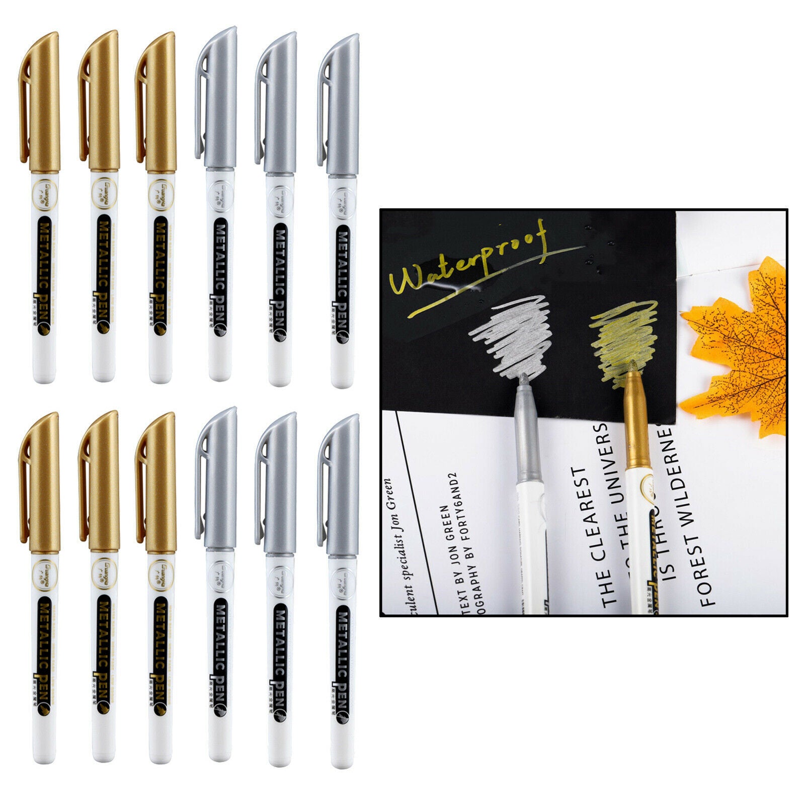 12Pack Metallic Marker Glitter Medium Tip Paint Pen for Wall Card Making Art