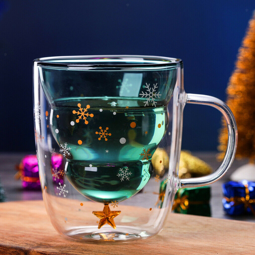 300ML Double Layer Glass Mug with Snow Lid and Handle for Thanksgiving
