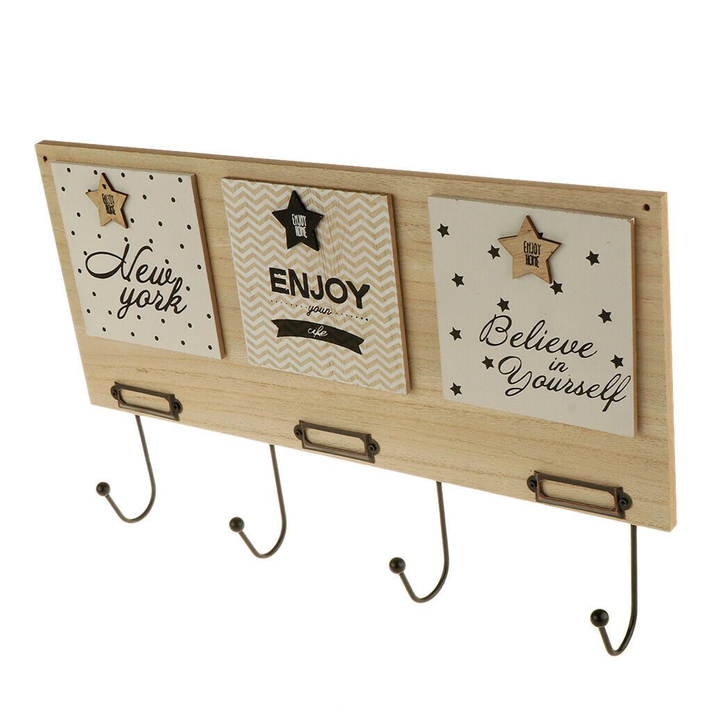 Solid Wooden Wall Mounted Coat Rack Rail Cast Iron Hat Hook Keys Hook Hanger for