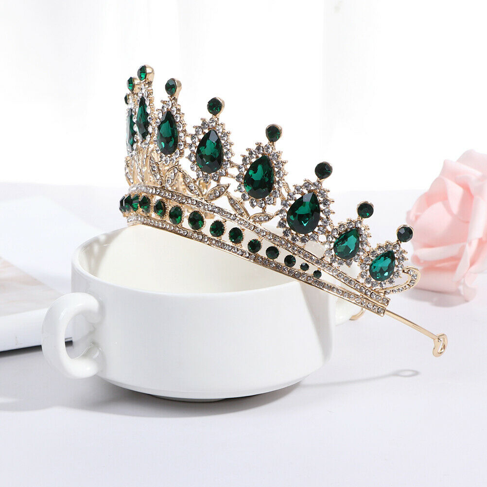 Luxury Green Crystal Baroque Diadem Rhinestone Bridal Crowns Pageant JewelryBDD