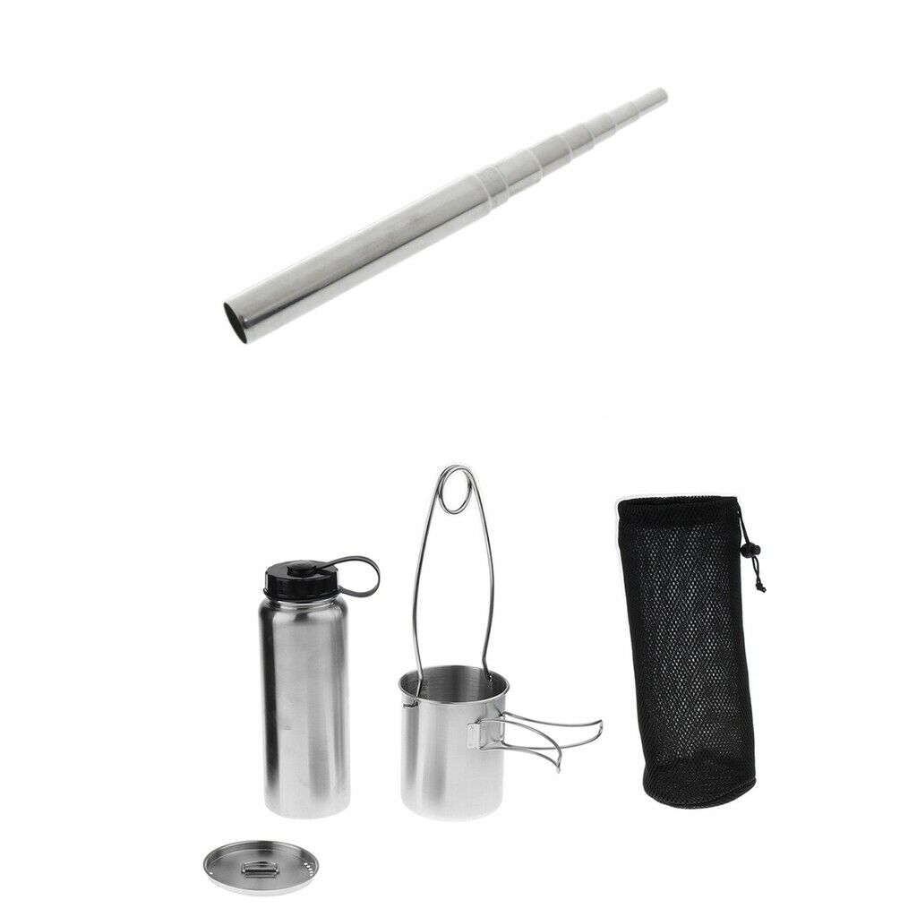 Camping Cooking Set Bottle Cup Pot Hanging Hook + fire starter Fire Blow Tube