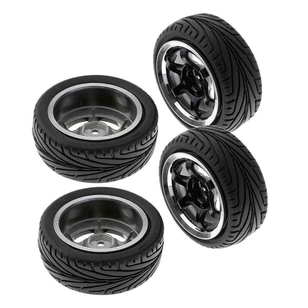 4 Pieces RC Vehicle Wheels Tire Rim Set 12mm Hexagon for 1/10 on Road Car Parts