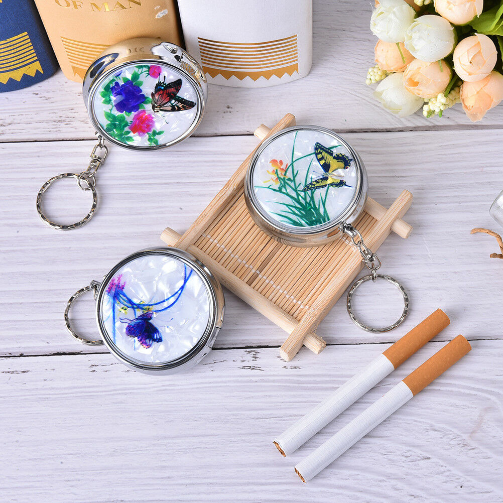 Creative Round Cigarette Keychain Portable Stainless Steel Pocket Ashtray SEDF