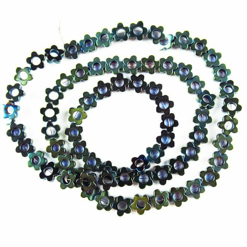 5x5x2mm Carved Army Green Hematite Flower Loose Bead 15.5 inch 12g A-455TS
