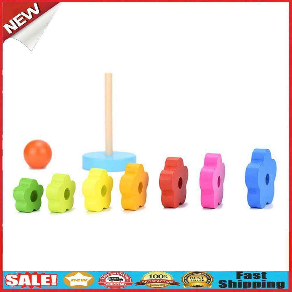 Kids Baby Wooden Toys Stacking Ring Tower Blocks Learning Educational Toys @