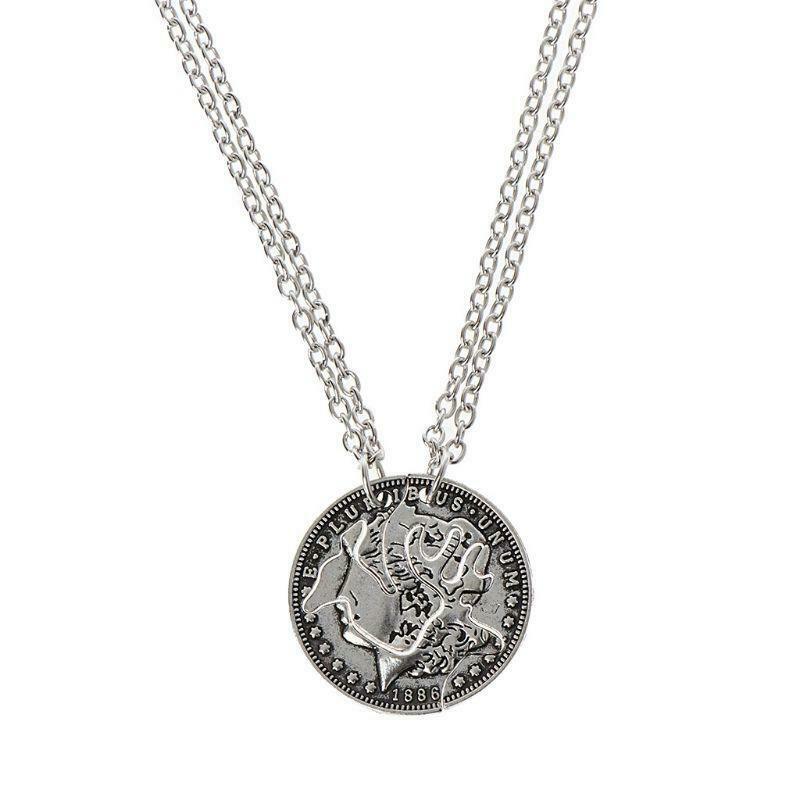 Deer Heads Lover Puzzle Necklace Set Quarter Coin Cut BBF Couple Fashion Jewelry