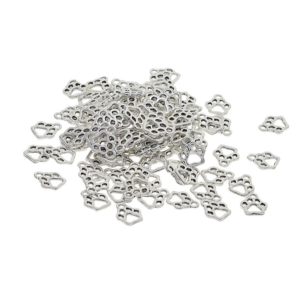 100x Cat Paw Footprint Shape Alloy Pendants Charms for DIY Bracelet Necklace