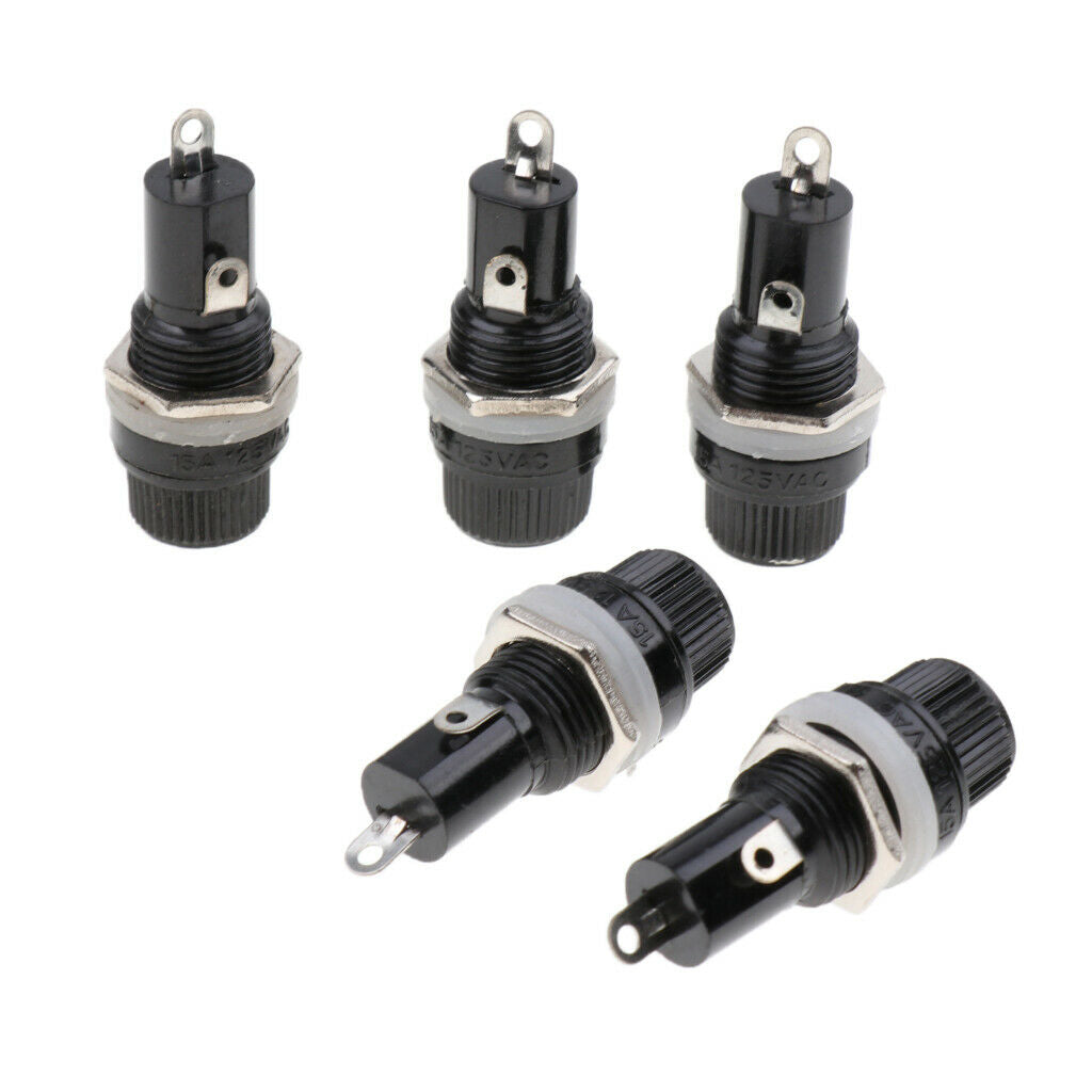 5PCS AC 125V/15A 250V/10A Screw Cap Panel Mounted 5x20mm Fuse Holder Black