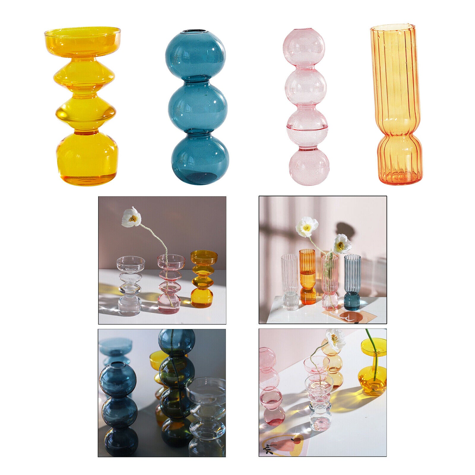 4Pcs Glass Flower Vase Table Hydroponics Plant Container Bud Pot Home Decor