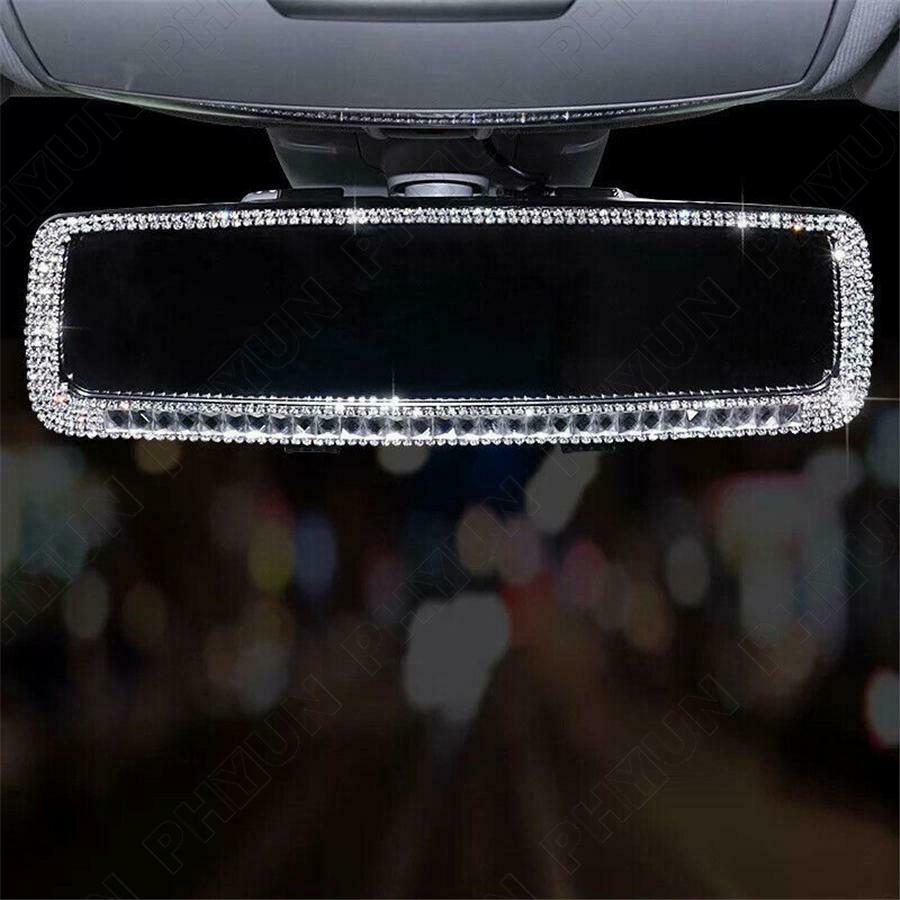 Universal Sedan Car Rearview Mirror Bling Rhinestone Decorative Accessories 1x