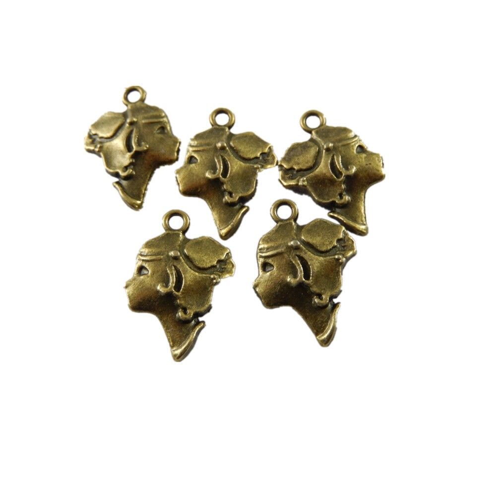 20 pcs Antiqued Bronze Zinc Alloy Girl Head Charms Necklace Pendant Crafts DIY