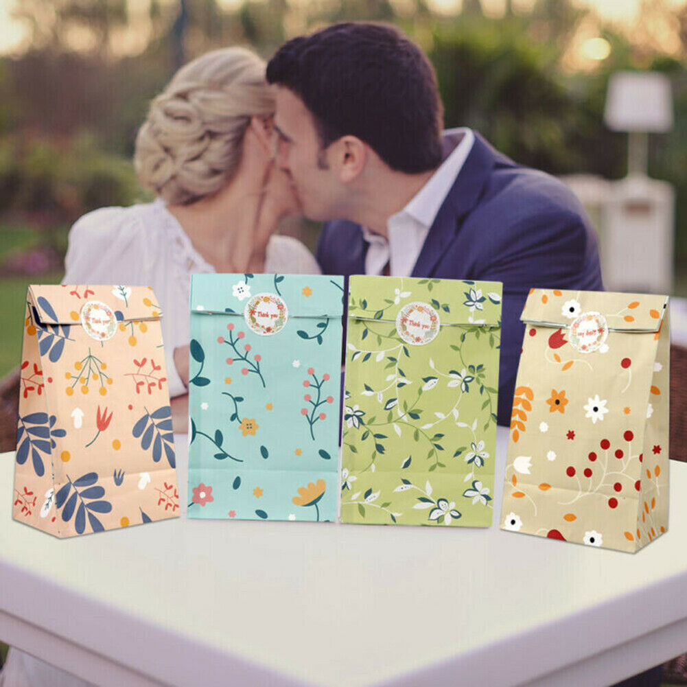 24Pcs Floral Party Favor-Bags Flower Paper Bag Goodie Candy Treat-Bag Gift wq00