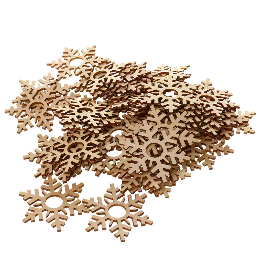50 Wooden Snowflakes Ornament DIY Christmas Decoration Accessory