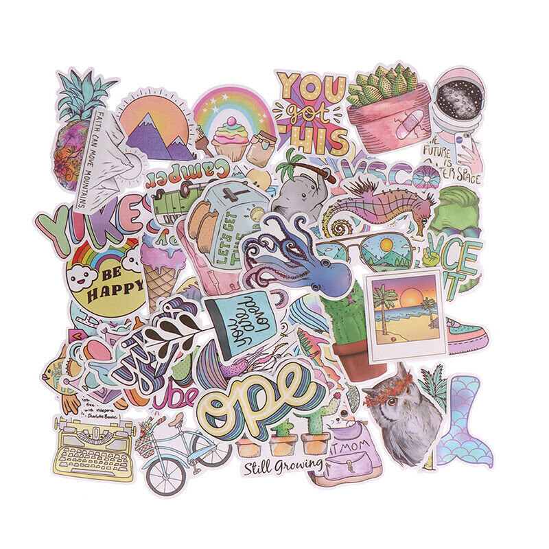 50Pcs Happy vsco Cartoon Stickers Laptop Phone Skateboard Car Suitcase Dec Kt