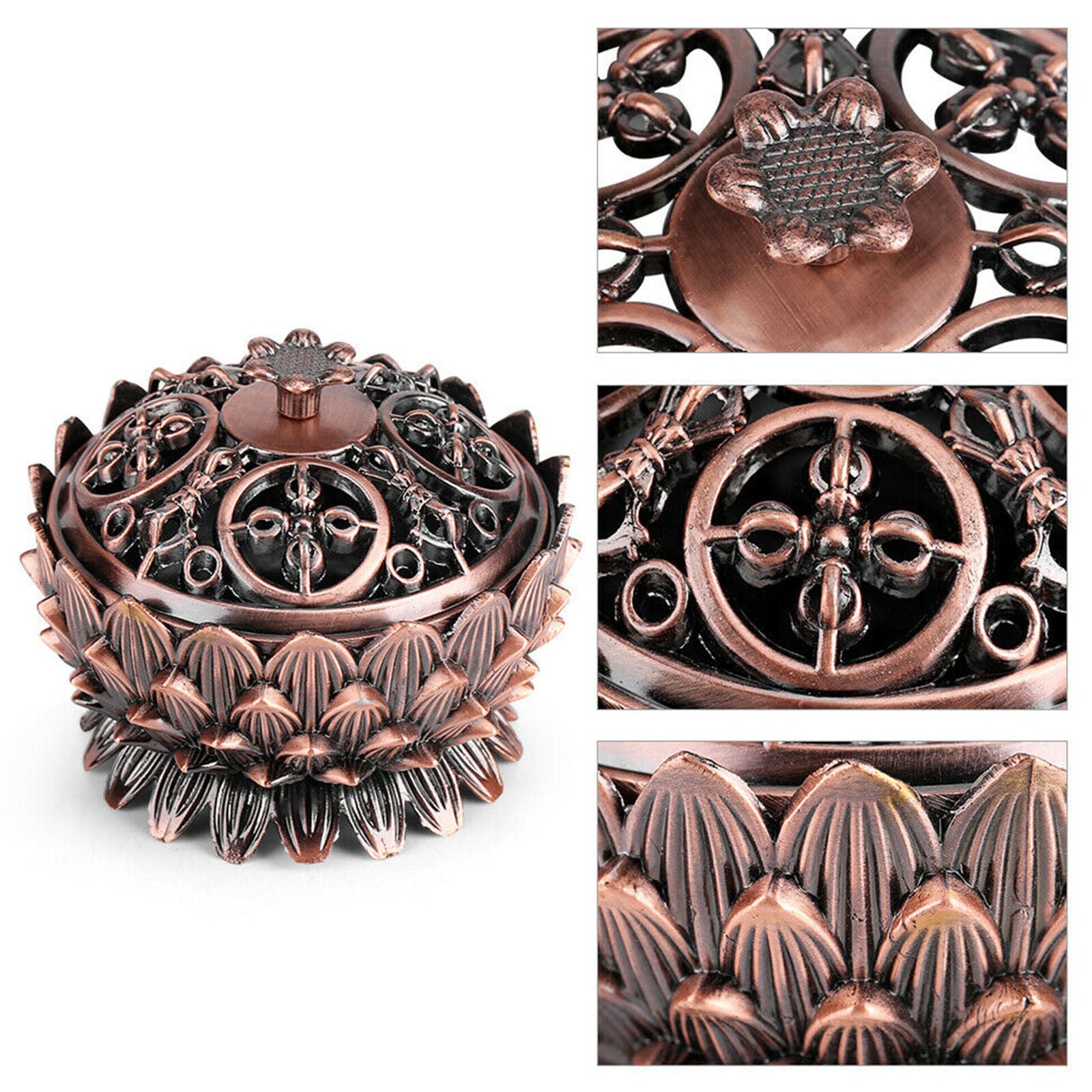 Chinese Lotus Cone Incense Burner Holder Flower Statue Censer Home Office Decor