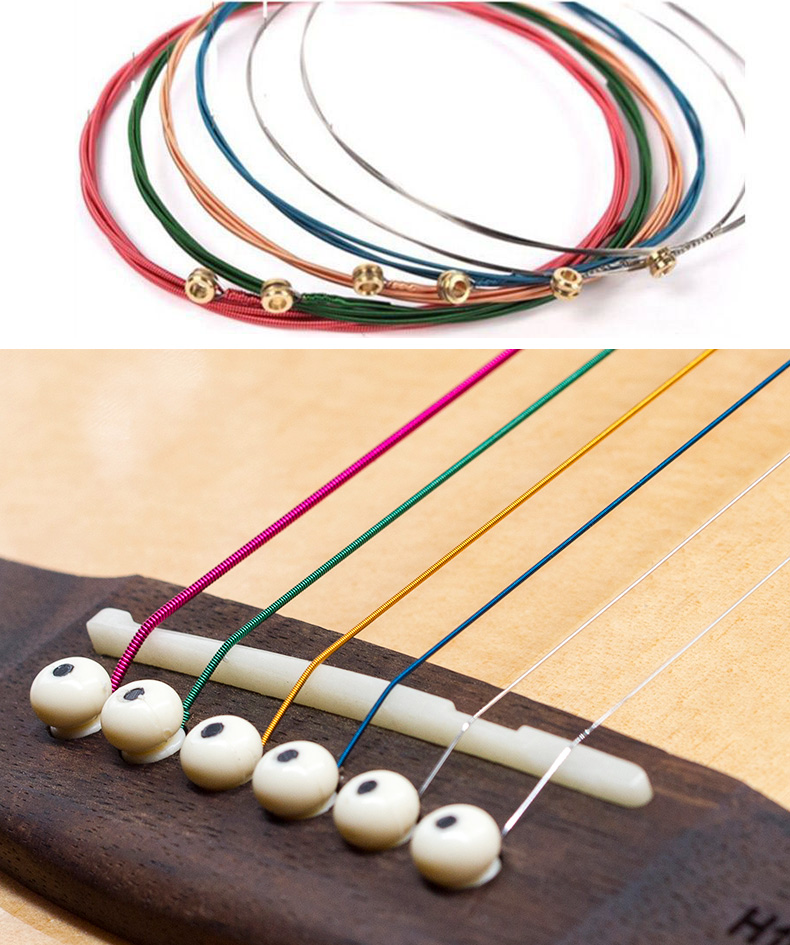 6Pcs Stainless Steel Different Colors 1st-6th Guitar Strings for Acoustic Guitar