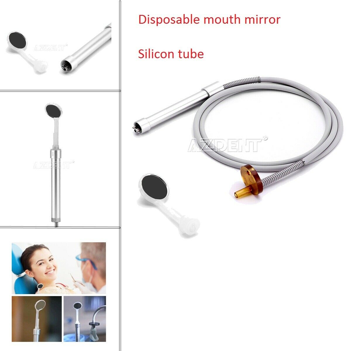 Dental Disposable Suction mirror set 50pcs +Anti-fog Mirror Mouth Silicon Tube