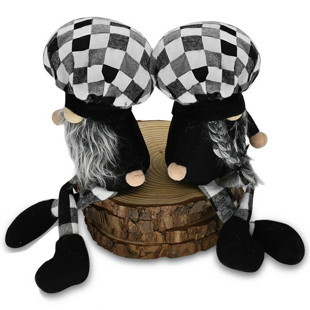 2Pcs Black White Gnome Plush Set Handmade Elf For Home Table Kids Room Decor