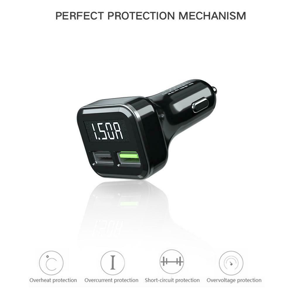 Digital LCD Display Dual USB Car Charger 3.0A Fast Charging Power Adapter @