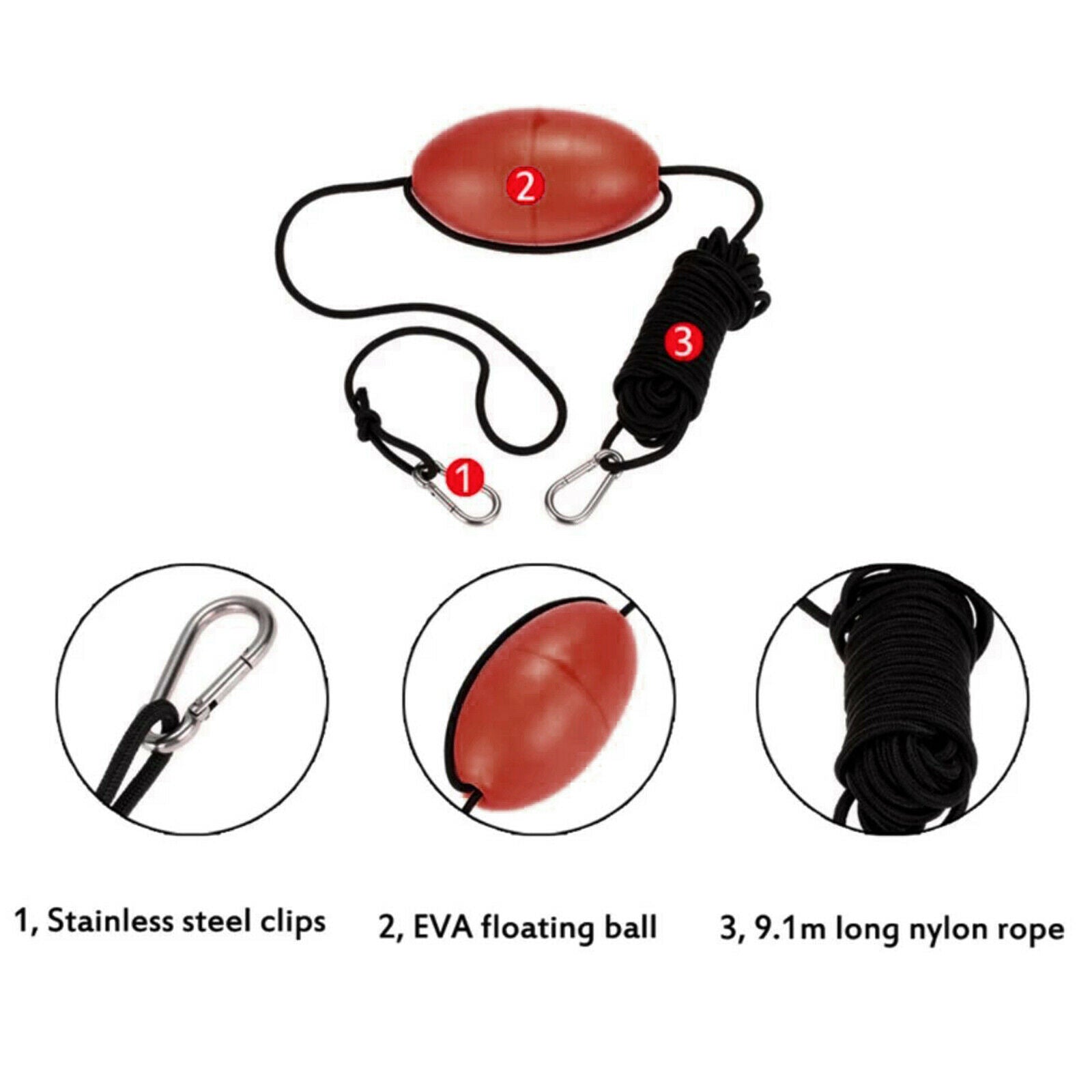 30ft Kayak Anchor Marine Yacht Tow Float Rope River Throw Line Floater Clips