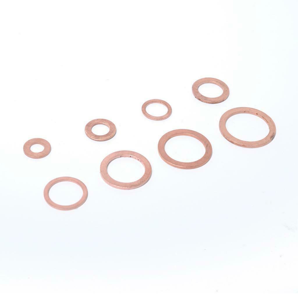 120Pcs 8 Sizes Assorted Solid Copper Crush Washers Seal Flat Ring with Case