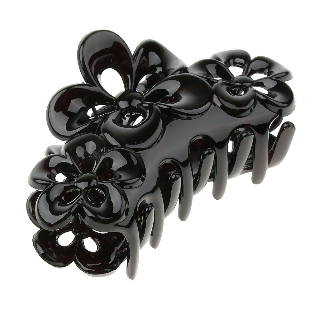 Crystal Flower Large Hair Clip Claw Clasp Hairpin Clamp for Women Girl Black